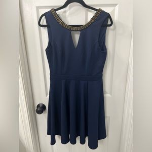 Blue Cocktail Dress with Metal Bead Details size L